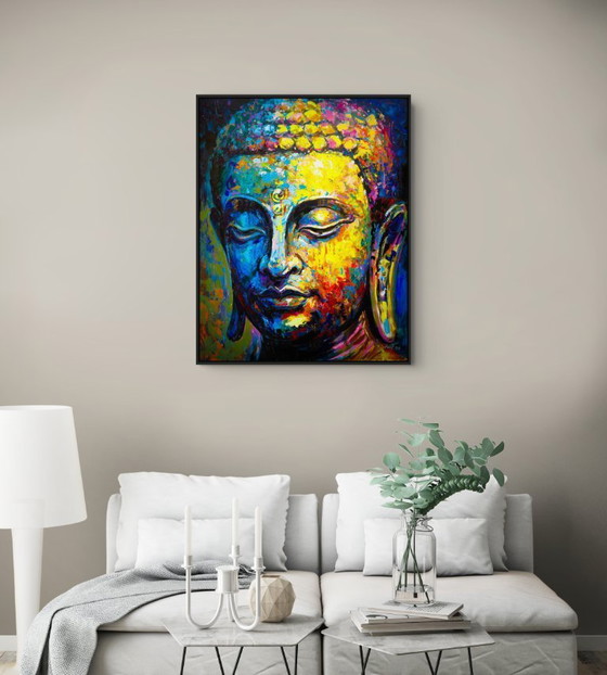 Image 1 of Unique hand-painted Buddha painting “Radiant Silence” – Seksak Jaichumchen – 80×100 cm