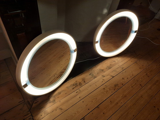 Image 1 of 2 miroirs Allibert avec éclairage intégré, années 1970.