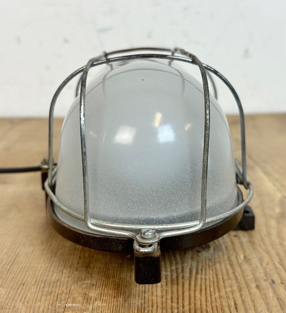 Image 1 of Industrial Brown Bakelite Wall Light with Milk Glass, 1960s