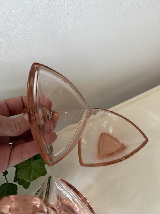 Image 1 of Art Deco Set Pink Glass Bottle and Lidded Jar