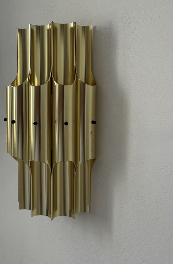 Image 1 of Lampada da parete vintage curva Karlby &quot;Pan&quot;, ottone, Lyfa Danimarca 1960