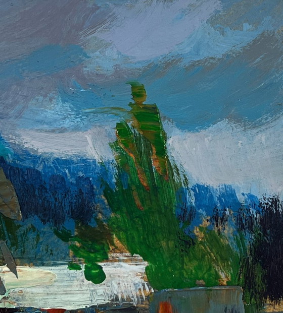 Image 1 of Original Oil Painting Summer Village Landscape Cows grazing peacefully by the river