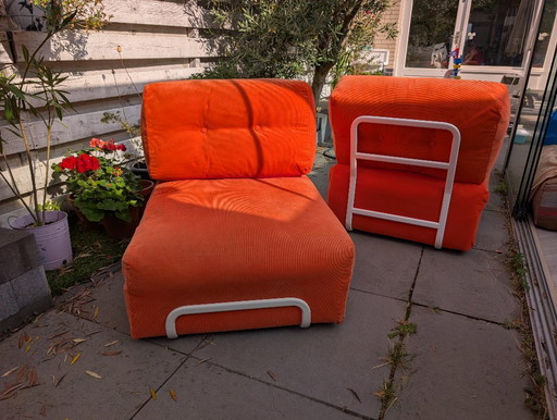 Rares fauteuils Rörberg d'IKEA, conçus par Ulf Quensel (2009) – Orange, lot de 2 – loveseats, polished steel
