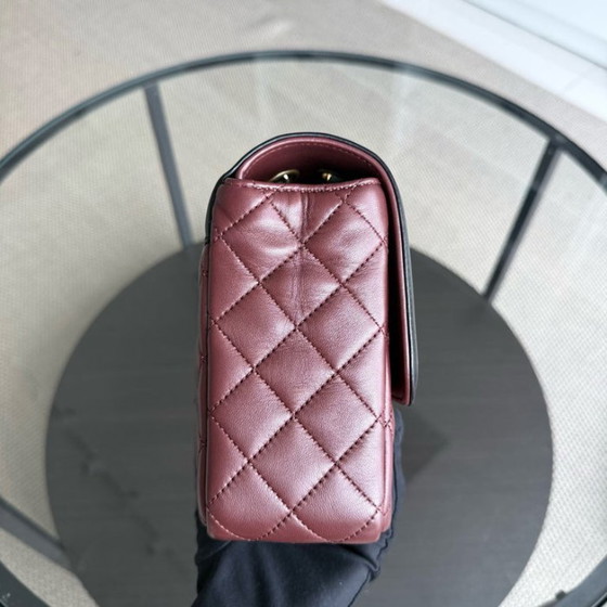 Image 1 of Chanel Chanel Seasonal Two-tone Flap Medium - Quilted Lambskin Dark Burgundy Red Black Gold Hardware Series 21