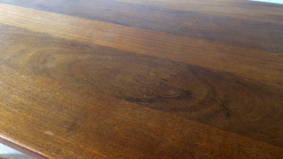 Image 1 of Brutalistische 6 Stühle und Esstisch aus Teakholz und patiniertem Stahl, 1960er Jahre