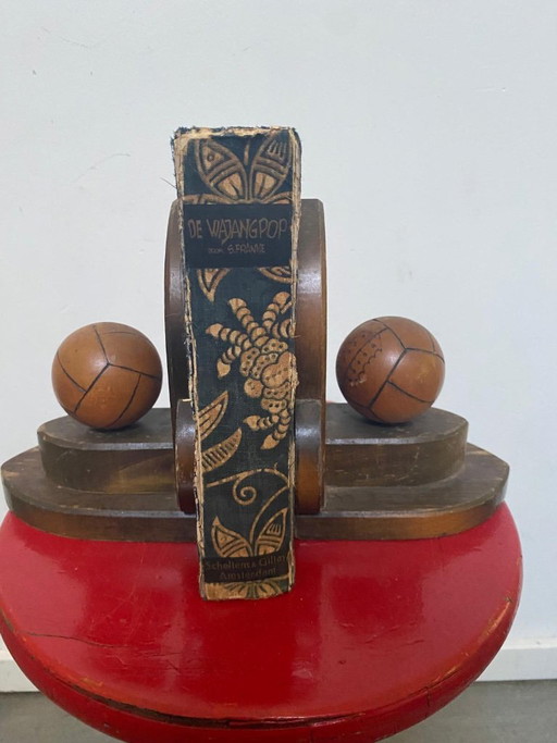 Fermalibri vintage Art Déco con sfere staccabili, in legno, anni '30-'40 – decoratieve objecten, Wood