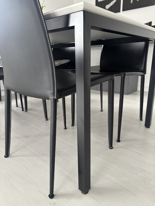 Metaform dining table with 6 leather chairs