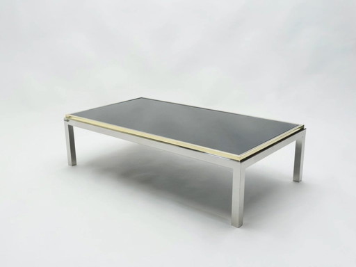 Grande Table Basse Chrome Laiton Flaminia par Willy Rizzo 1970