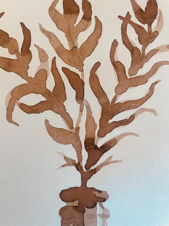 Image 1 of Painting, monochrome sepia still life "dried flowers", signed