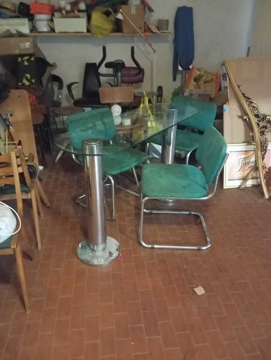 Image 1 of Sedie stile Marcel Breuer b32 Bauhaus design+tavolo vetro colonne in acciaio design 