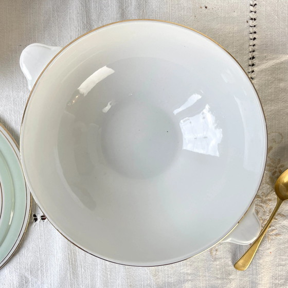 Vintage 1950s Floral White and Green Porcelain Soup Tureen Salins 66 – Crockery (photo 8 of 10)