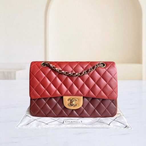 Chanel Classic Flap Medium - 25 cm gewatteerd lamsleer Tri-Colo goudkleurige hardware Serie 18