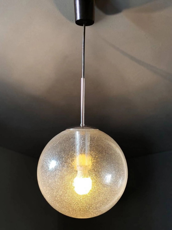 Blown glass bubble suspension globe, chrome mount – Pendant lamps, Crystal, Metal, Space Age (photo 6 of 9)