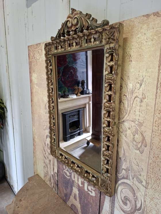 Image 1 of Antique Baroque wall console, side table. Hall table with mirror, dimensions: 105x32m and 73cm high.