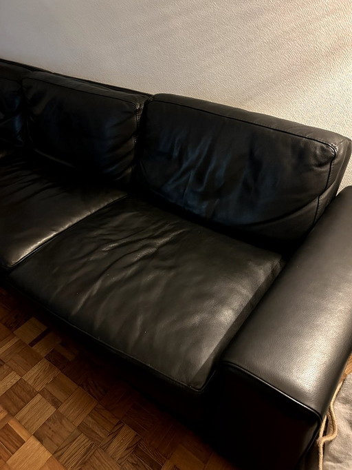 Roche Bobois black leather convertible sofa for sale