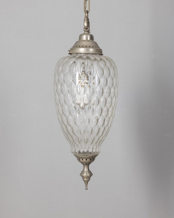 Image 1 of  Pagina 1 van 10 jaren 1960 vintage hanglamp in gedecoreerd glas Italiaans ontwerp