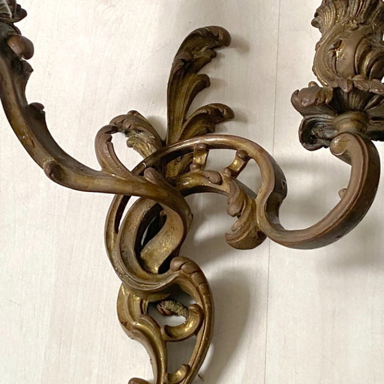 Image 1 of Paar bronzene Wandleuchten im Stil Louis XV