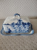 Antieke Delftse botervloot, blauw, handbeschilderd, Holland, Nederland, landschap