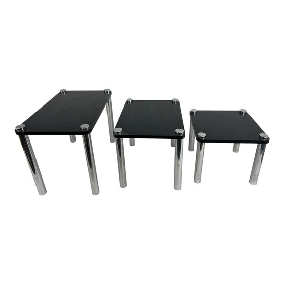 Vintage Space Ace three-piece table set 1970s – Side tables, Wood, Chrome (photo 3 of 5)