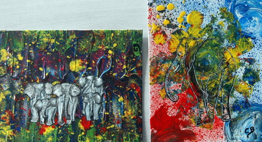 Éléphants sur confettis