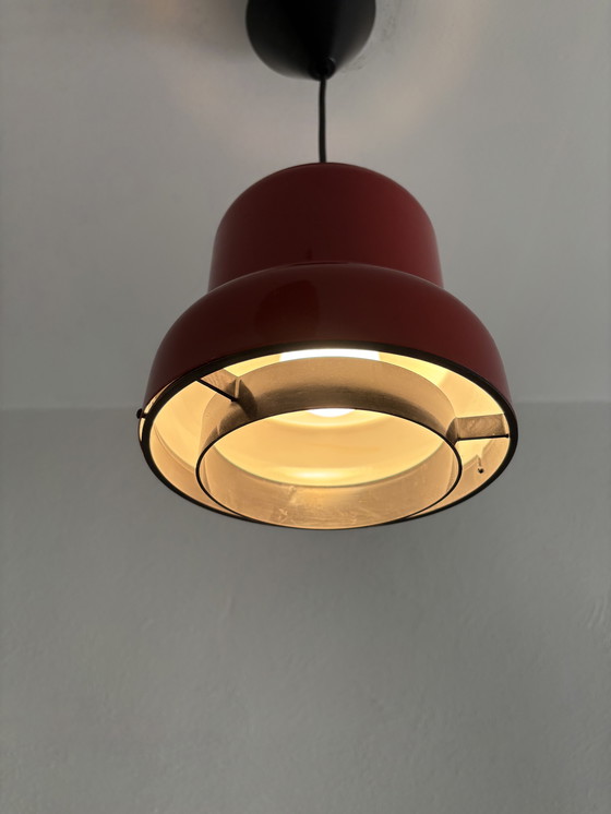 Image 1 of Small Red Metal Poker Pendant Lamp by Jo Hammerborg for Fog and Mørup, Denmark, 1970s
