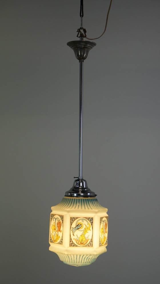 Image 1 of Vintage Voornamelijk Blauwe Art Deco Design Hanglamp