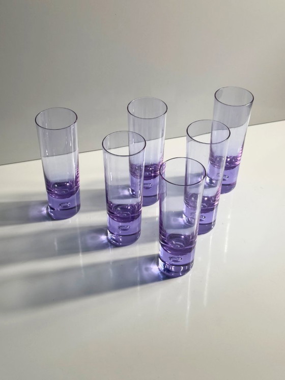 Image 1 of 6 Vintage Trink Gläser Alexandrit Longdrink Arnolfo di Cambio Sergio Asti Bubble Neodymium Italien 70er 60er Kristall Brutalist 