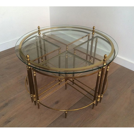 Image 1 of Round vintage Neoclassical Brass Coffee Table, 1970