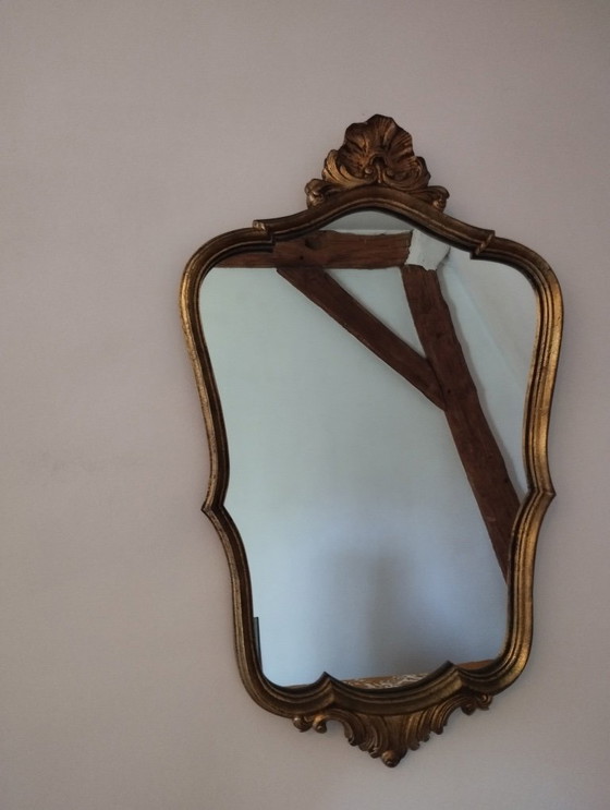 Image 1 of Ancien grand miroir violoné en bois doré style Rocaille Louis XV