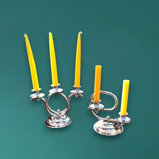 Paire de chandeliers Art Déco chromés