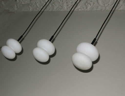 Mid-Century Set of 3 Organic Shaped Opal Glass Pendant Lights, 1960s