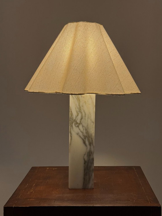 Image 1 of Vintage marble table lamp with linen shade