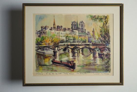 Image 1 of Antike gerahmte Farbgravur. Marius Girard. Die Île de la Cité, Paris.