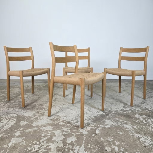 4x Niels Møller modèle 84 Chaise de salle à manger danoise en chêne savonné