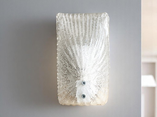 Portuguese Rectangular Murano Type Glass Clear Wall Sconce Light, 1990s