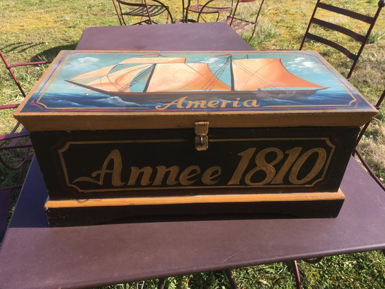 Baule in legno dipinto "Améria 1810" – Armadi contenitori, Vintage (photo 11 of 11)