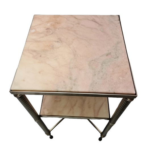 Image 1 of Vintage Brass With Marble Side Table Maison Bagues