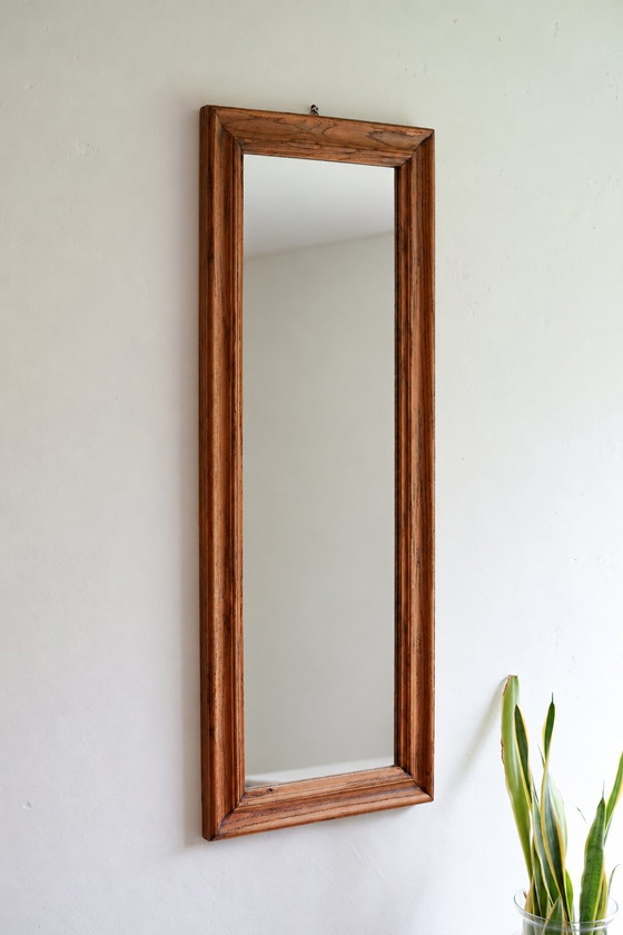 Vintage wall mirror with wooden frame, 103 × 39.5 cm, Glass, Brown (photo 3 of 5)