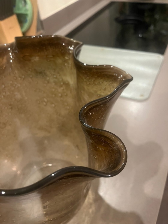 Shishi Vase of corrugated glass, transparent brown, 30-25 cm (photo 5 of 5)