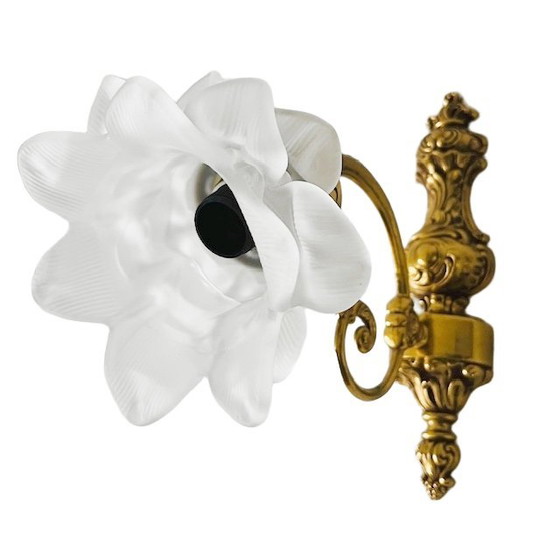 Image 1 of Lampada da parete vintage in ottone barocco rococò di metà secolo, rosa, anni '50