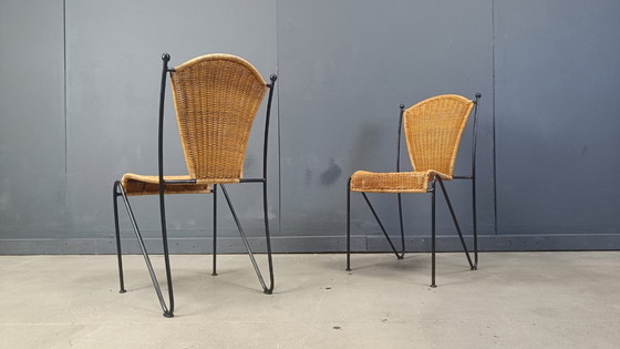 Image 1 of Rieten stoelen van Frederick Weinberg, jaren 1960, set van 6