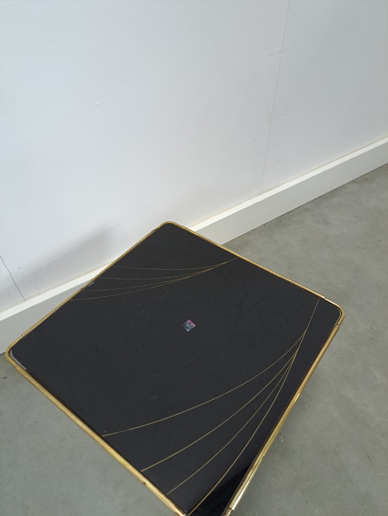 Image 1 of Side Table With Brass and Black Glass Top, Plant Table No. 23