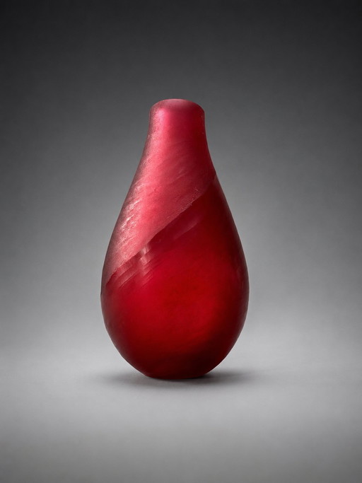 Ruby Red Studio Glass Vase | Satin & Cut Finish | 10.5 cm