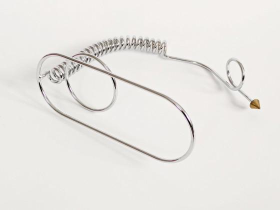 Image 1 of 1980s Memphis Style Chrome Wine Bottle Holder, Postmodern Barware, Modernist Kitchen Decor