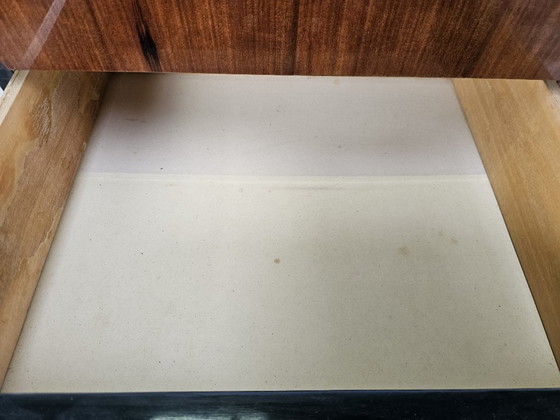 Image 1 of Vintage six-drawer mahogany burl dresser with glass top, 1960