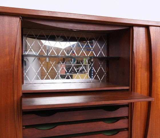 Image 1 of Vintage hoog teak dressoir met 4 schuifdeuren, 1960s