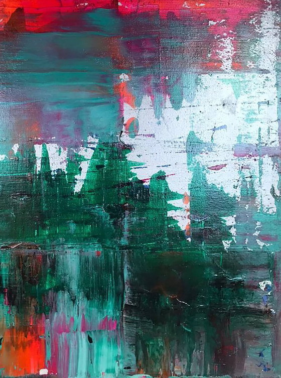 Image 1 of Original Acrylic Painting Abstract Expressionism Forest Lake