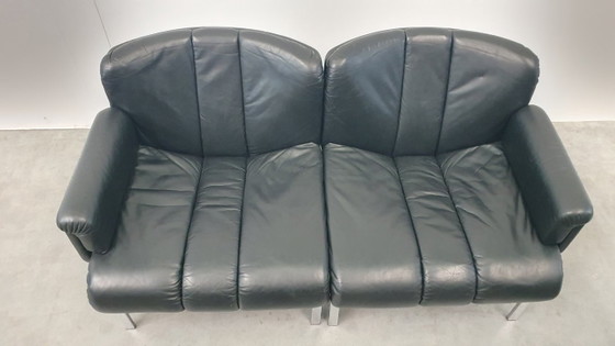 Image 1 of 3x Girsberger leather Eurochairs, Hans Eichenberger modular vintage 70s lounge