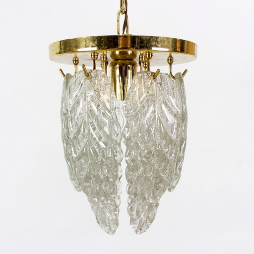 Italiaanse messing en Murano glazen plafondlamp in de stijl van Mazzega, 1970