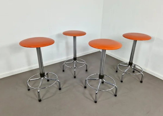 Brabantia Barhocker | 4er Set | 1970er Jahre, Chrom, Orange (Foto 5 von 12)